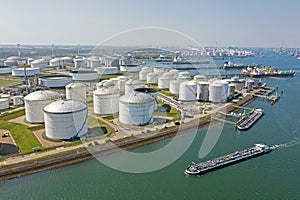 Aerial from industry in Rotterdam harbor in the Netherlands