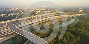 Aerial Interstate I-10, North I-45 Freeway stack interchange Nor