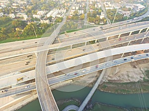 Aerial Interstate I-10, North I-45 Freeway stack interchange Nor