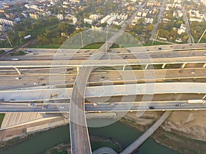 Aerial Interstate I-10, North I-45 Freeway stack interchange Nor