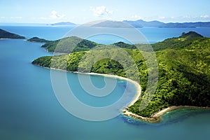 Aerial of island in Whitsundays, Queensland Austra