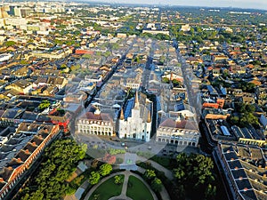 Aerial Jackson Square Saint Louis Cathedral church in New Orleans, Louisiana