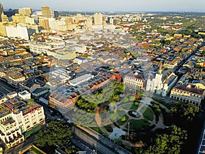 Aerial Jackson Square Saint Louis Cathedral church in New Orleans, Louisiana