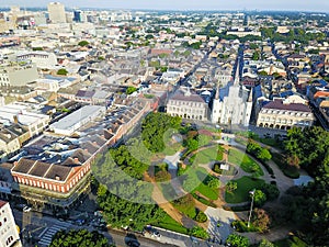 Aerial Jackson Square Saint Louis Cathedral church in New Orleans, Louisiana