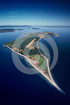 Aerial of James Island, Salish Sea, BC, Canada photo