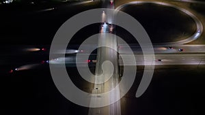 Aerial Jib Shot of a Highway Intersection in Des Moines at Night