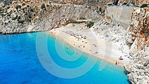 Aerial. Kaputas beach - it is one of the bays of Antalya, Turkey. Located near the city of Kas. The bay is washed by the Mediterra photo