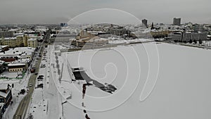 Aerial Kazan Kaban frozen lake Galiaskar Kamal Tatar Academic Theatre Winter