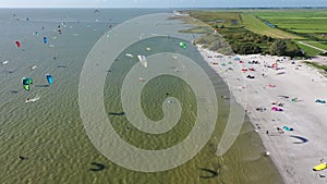 Aerial from kite surfing at the IJsselmeer in the Netherlands