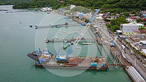 Aerial Labuan Bajo Port gate to the famous Komodo Island in East Nusa Tenggara Indonesia.