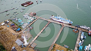 Aerial Labuan Bajo Port gate to the famous Komodo Island in East Nusa Tenggara Indonesia.