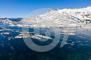 Aerial of Lake in Sierra Nevada Mountains, California