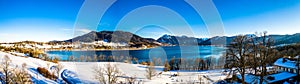 Aerial Lake Tegernsee in the Alps of Bavaria Winter