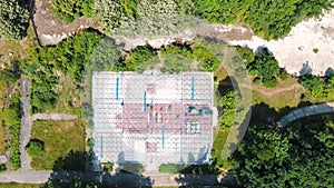 Aerial landscape of abandoned amusement park in Planterwald forest Spreepark in East Berlin Germany