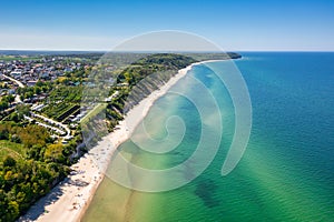 Aerial landscape of the beach in Rozewie by the Baltic Sea at summer. Poland