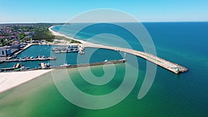 Aerial landscape of the beach in Wladyslawowo by the Baltic Sea at summer.