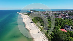 Aerial landscape of the beach in Wladyslawowo by the Baltic Sea at summer.