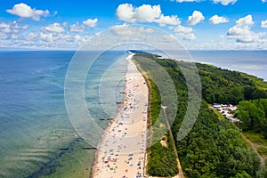 Aerial landscape of beach in Wladyslawowo by the Baltic Sea at summer. Poland