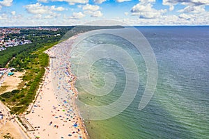 Aerial landscape of beach in Wladyslawowo by the Baltic Sea at summer. Poland