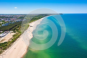 Aerial landscape of the beach in Wladyslawowo by the Baltic Sea at summer. Poland