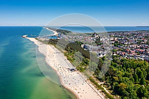 Aerial landscape of the beach in Wladyslawowo by the Baltic Sea at summer. Poland