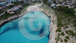 Aerial landscape of the beautiful bay of Cala Mandia