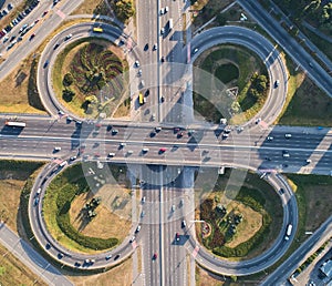 Aerial landscape of busy highway junction road, Transport concept