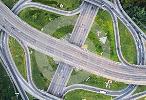 Aerial landscape of busy highway junction road, Transport concept