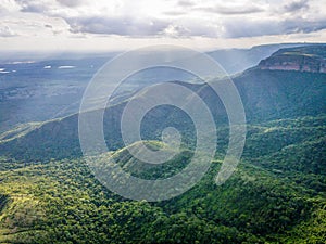 Aerial landscape of Chapada dos GuimarÃÂ£es National Park during summer in Mato Grosso photo