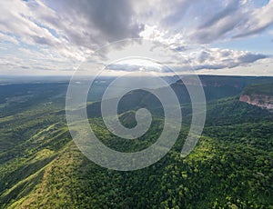 Aerial landscape of Chapada dos GuimarÃ£es National Park during summer in Mato Grosso