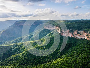 Aerial landscape of Chapada dos GuimarÃ£es National Park during summer in Mato Grosso