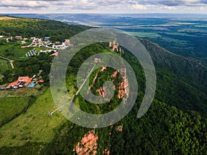 Aerial landscape of Chapada dos GuimarÃ£es National Park during summer in Mato Grosso