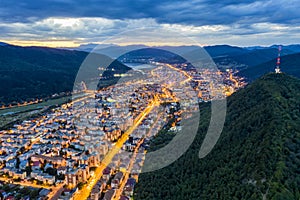 Aerial landscape of city lights after sunset