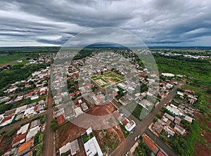 Aerial landscape of city scape with park during summer in Tangara da Serra in Mato Grosso