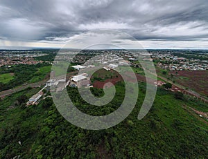 Aerial landscape of city scape during summer in Tangara da Serra in Mato Grosso