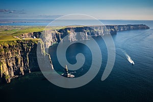 Aerial landscape with the Cliffs of Moher in County Clare, Ireland