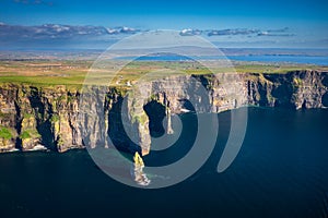 Aerial landscape with the Cliffs of Moher in County Clare, Ireland