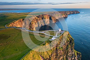 Aerial landscape with the Cliffs of Moher in County Clare, Ireland