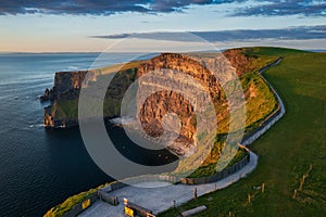 Aerial landscape with the Cliffs of Moher in County Clare, Ireland