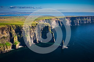 Aerial landscape with the Cliffs of Moher in County Clare, Ireland