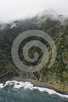 Aerial landscape at the eastcoast of the island of Sao Miguel showing Praia do Lombo Gordo