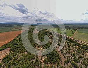 Aerial landscape of farmland in Bom Jardim during summer in Nobres countryside in Mato Grosso