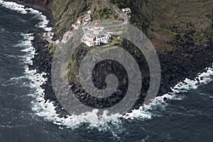 Aerial landscape from the Farol do Arnel lighthouse on the eastcoast of SÃ£o Miguel island near Nordeste village