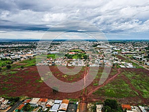 Aerial Landscape of field during summer in city of Tangara da Serra in Mato Grosso