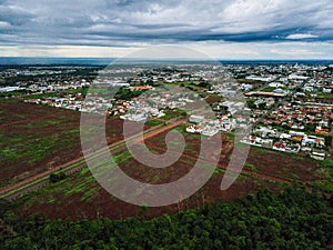 Aerial Landscape of field during summer in city of Tangara da Serra in Mato Grosso