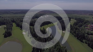 Aerial landscape flight over golf course