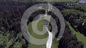 Aerial landscape flight over golf course