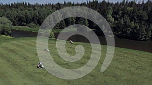 Aerial landscape flight over golf course