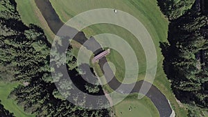 Aerial landscape flight over golf course