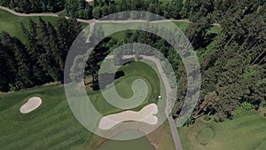 Aerial landscape flight over golf course